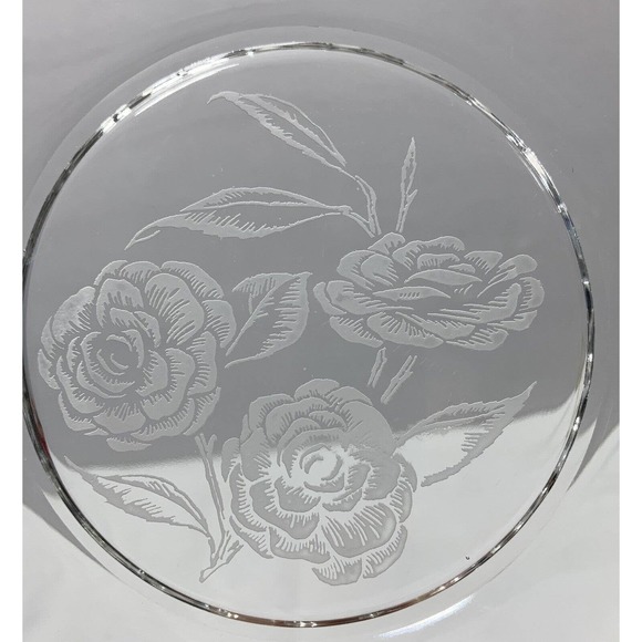 4 Fostoria Camellia Salad Dessert Plates 7.5" Clear Etched‎ Glass Roses Vintage - Picture 2 of 11